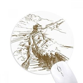 Dıythinker Yuvarlak The Great Wall China Landmark Sketch Kaymaz Kauçuk Fare Altlığı