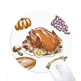 Dıythinker Yuvarlak Türkiye Üzüm Şükran Günü Desenli Kaymaz Kauçuk Fare Altlığı