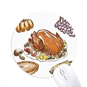 Dıythinker Yuvarlak Türkiye Üzüm Şükran Günü Desenli Kaymaz Kauçuk Fare Altlığı