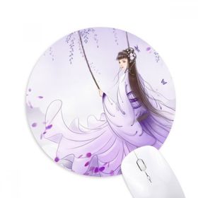 Dıythinker Yuvarlak Under Wisteria Çin Stili Suluboya Kaymaz Kauçuk Fare Altlığı