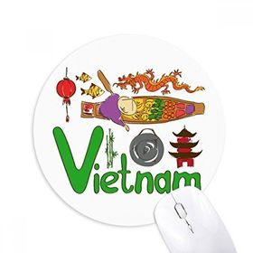 Dıythinker Yuvarlak Vietnam Ulusal Simge Simgesi Desenli Kaymaz Kauçuk Fare Altlığı
