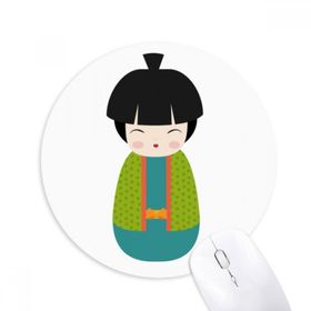 Dıythinker Yuvarlak Yeşil Kimono Bebek Sanatı Japon Kaymaz Kauçuk Fare Altlığı