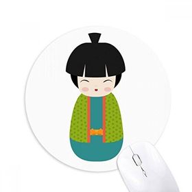 Dıythinker Yuvarlak Yeşil Kimono Bebek Sanatı Japon Kaymaz Kauçuk Fare Altlığı