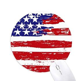 Dıythinker Yuvarlak Yıldızlar ve Çizgili Hava Fırçalama Amerika Bayrağı Kaymaz Kauçuk Fare Altlığı