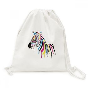 Dıythinker Zebra Hayvan Gökkuşağı Renkli Tuval İpli Sırt Çantası