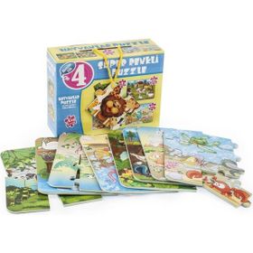 Diytoy 1481 Süper Renkli 4'lü Puzzle - Hayvanlar / 8+12+16+24 Parça Puzzle