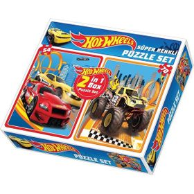 Diytoy Taba Grup 1535 Hot Wheels 54+70 Parça Süper Renkli 2'li Puzzle Set