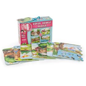 Diytoy Taba Grup 3222 Çiftlik 8+12+16+24 Parça Süper Renkli 4'lü Puzzle