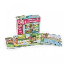 Diytoy Taba Grup 3222 Çiftlik 8+12+16+24 Parça Süper Renkli 4'lü Puzzle