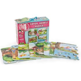 Diytoy Taba Grup 3222 Çiftlik 8+12+16+24 Parça Süper Renkli 4'lü Puzzle