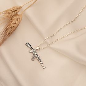 Dkmn Ak-47 Biçimli Ataç Zincirli 925 Ayar Gümüş Erkek Kolye