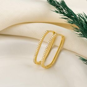 Dkmn Taşlı Oval Biçimli Dörtgen 925 Ayar Kadın Gümüş Küpe