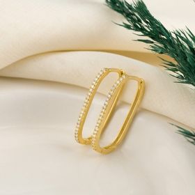 Dkmn Taşlı Oval Biçimli Dörtgen 925 Ayar Kadın Gümüş Küpe