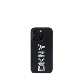 DKNY iPhone 15 Pro Max Rhinestones Metalik Taşlı PU Deri Siyah Telefon Kılıfı