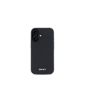 DKNY iPhone 16 Grained Metal Logolu PU Deri Magsafe Uyumlu Siyah Telefon Kılıfı