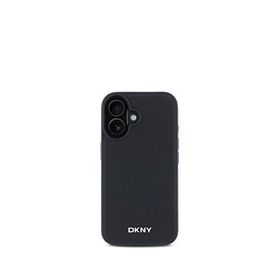 DKNY iPhone 16 Plus Grained Metal Logolu PU Deri Magsafe Uyumlu Siyah Telefon Kılıfı