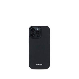 DKNY iPhone 16 Pro Grained Metal Logolu PU Deri Magsafe Uyumlu Siyah Telefon Kılıfı