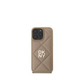 DKNY iPhone 16 Pro Kapitone Metal Logolu Bej Telefon Kılıfı