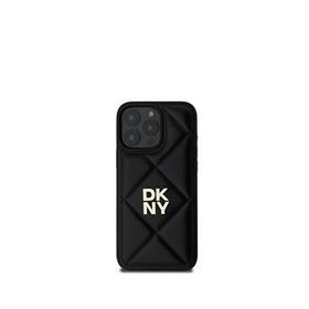 DKNY iPhone 16 Pro Kapitone Metal Logolu Siyah Telefon Kılıfı