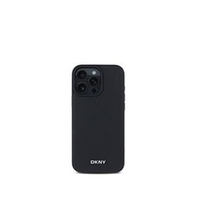 DKNY iPhone 16 Pro Max Grained Metal Logolu PU Deri Magsafe Uyumlu Siyah Telefon Kılıfı