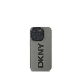 DKNY iPhone 16 Pro Max Plain Serisi Magsafe Uyumlu PU Deri Gri Telefon Kılıfı