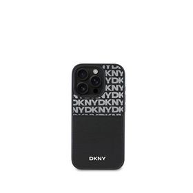 DKNY iPhone 16 Pro Max Repeat Texture Pattern Kartlıklı Siyah Telefon Kılıfı
