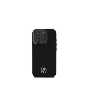 DKNY iPhone 16 Pro Plain Serisi Metal Logolu Magsafe Uyumlu PU Deri Siyah Telefon Kılıfı
