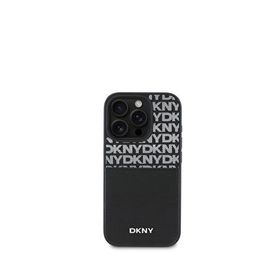 DKNY iPhone 16 Pro Repeat Texture Pattern Kartlıklı Siyah Telefon Kılıfı