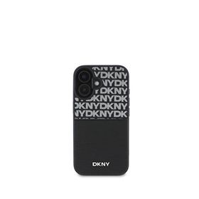 DKNY iPhone 16 Repeat Texture Pattern Kartlıklı Siyah Telefon Kılıfı
