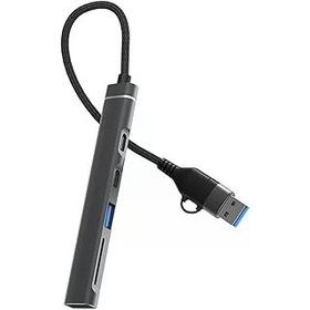 DM CHB025 USB-A ve Type-C Girişli 2 Type-C 1 USB-A SD Micro SD TF Kart Okuyucu Çoklayıcı Dönüştürücü