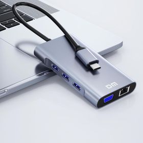 DM CHB055 Type-C to HDMI VGA RJ45 Ethernet 3xUSB 3.0 Aux PD TF SD Kart Okuyucu Dönüştürücü