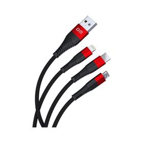 DM SL004 Siyah iPhone Lightning Type-C Micro USB 2.4A 120 cm Şarj ve Data Kablosu