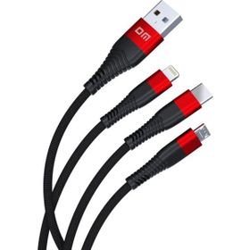 DM SL004 Siyah iPhone Lightning Type-C Micro USB 2.4A 120 cm Şarj ve Data Kablosu