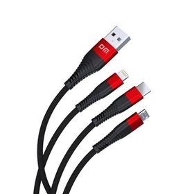 DM SL004 Siyah iPhone Lightning Type-C Micro USB 2.4A 120 cm Şarj ve Data Kablosu