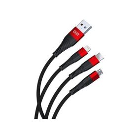 DM SL004 Siyah iPhone Lightning Type-C Micro USB 2.4A 120 cm Şarj ve Data Kablosu