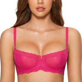 Dobreva Balconette Balenli Push Up Dirndl Dantel Astarsız Parlak Gül Kadın Sütyen