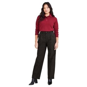 Dockers Original Pleated High Wide Ballad Chamois Black Bean Plaid 1 Kadın Pantolon