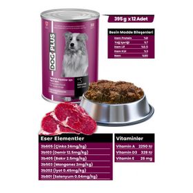 Dog Plus 12x395 gr Pate İçinde Et Parçacıklı Dana Etli Yetişkin Köpek Konserve Yaş Mama