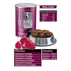 Dog Plus 6x395 gr Pate İçinde Et Parçacıklı Dana Etli Yetişkin Köpek Konserve Yaş Mama