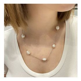Doğal İnci Taşlı El Dizimi Trend Stil 925 Gümüş Kolye