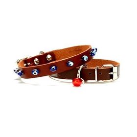 Doggie 1.5x29-33 cm Kahve Nazar Boncuklu Deri Kedi Tasması