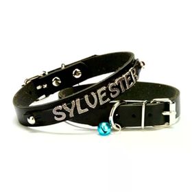 Doggie 1.5x35 cm Siyah İsimlikli Deri Boyun Tasması