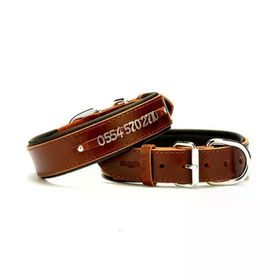 Doggie 2.5x37-45 cm Kahve İsimlikli M Deri Boyun Tasması