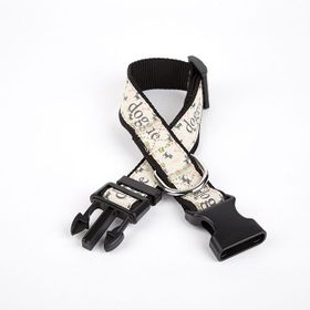 Doggie 3 cm x 36-60 cm Siyah Köpek ve Pati Desenli Dokuma Köpek Boyun Tasması