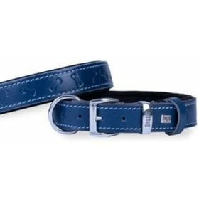 Doggie 3 x 42-50 cm Royalmavi Konfor Deri Kemik Desenli Boyun Tasması