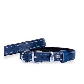 Doggie 4 x 47-55 cm Royalmavi Konfor Deri Kemik Desenli Boyun Tasması