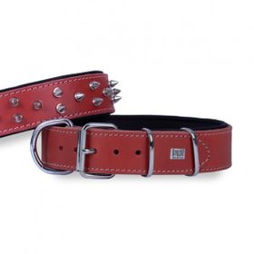 Doggie 4x47-55 cm Kırmızı Çift Kat Gerçek Deriden El Yapımı Çivili Köpek Boyun Tasması