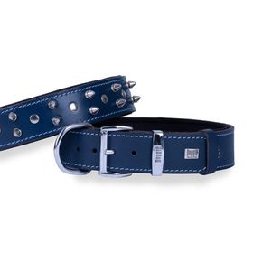 Doggie 4x47-55 cm Royal Mavi Konforlu Gerçek Deriden El Yapımı Çivili Köpek Boyun Tasması