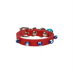 Doggie Boncuklu Deri Kırmızı 1x14-18 cm Kedi Tasması