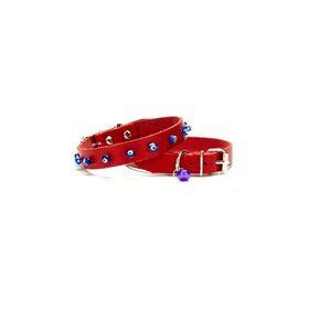 Doggie Boncuklu Deri Kırmızı 1x14-18 cm Kedi Tasması